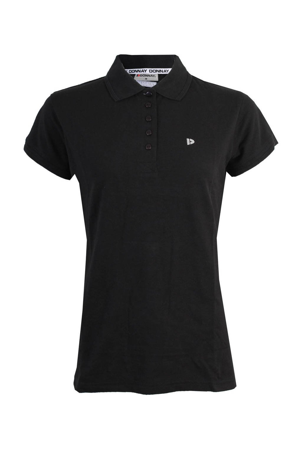 Zwarte dames Donnay sportpolo Lisa van katoen met logo dessin, korte mouwen en knoopsluiting
