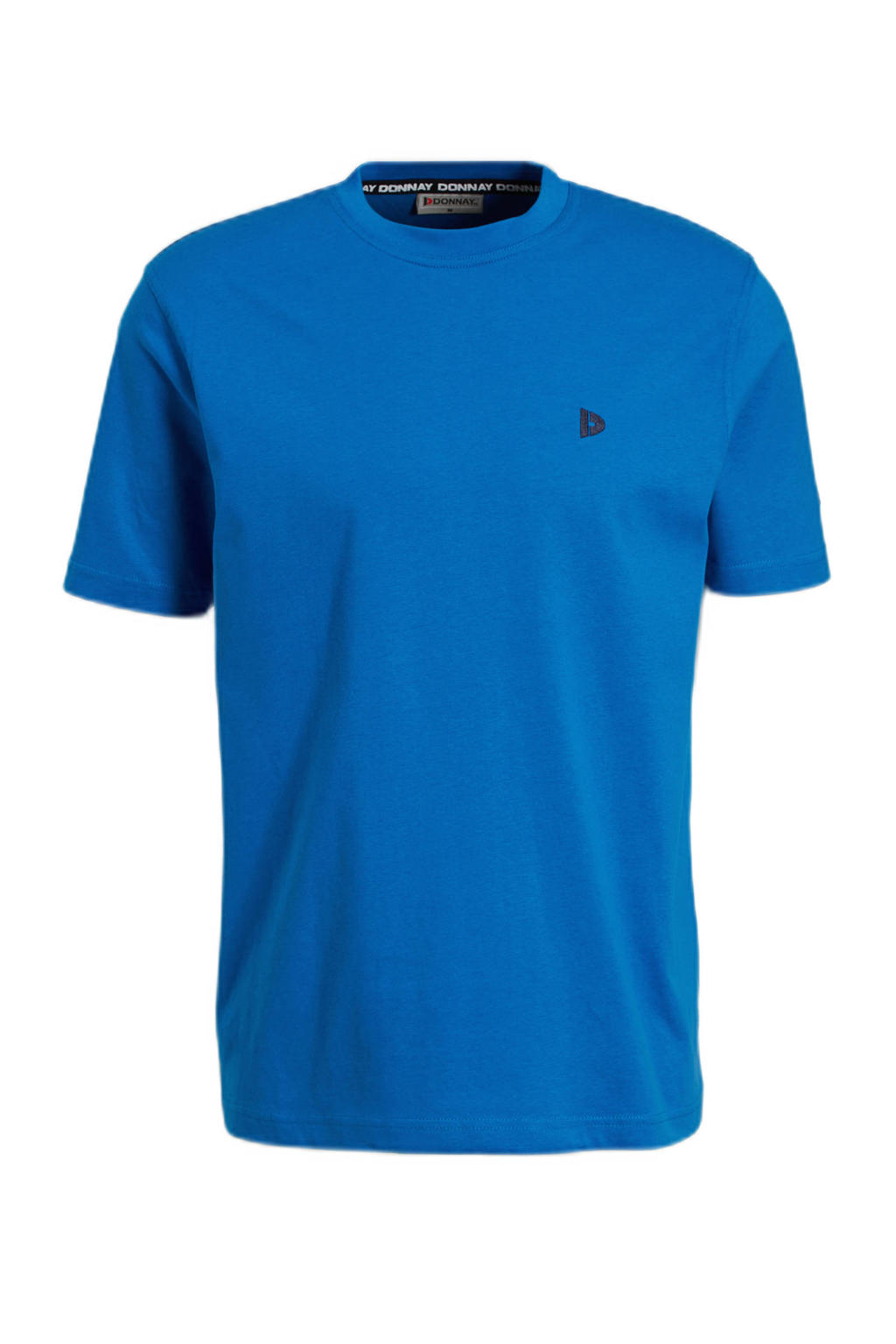 Blauwe heren Donnay sportshirt van katoen met logo dessin, korte mouwen en ronde hals