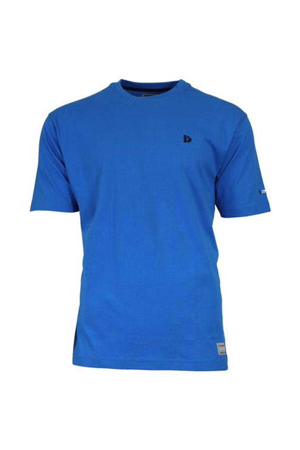 Blauwe heren Donnay sportshirt Vince van katoen met logo dessin, korte mouwen en ronde hals