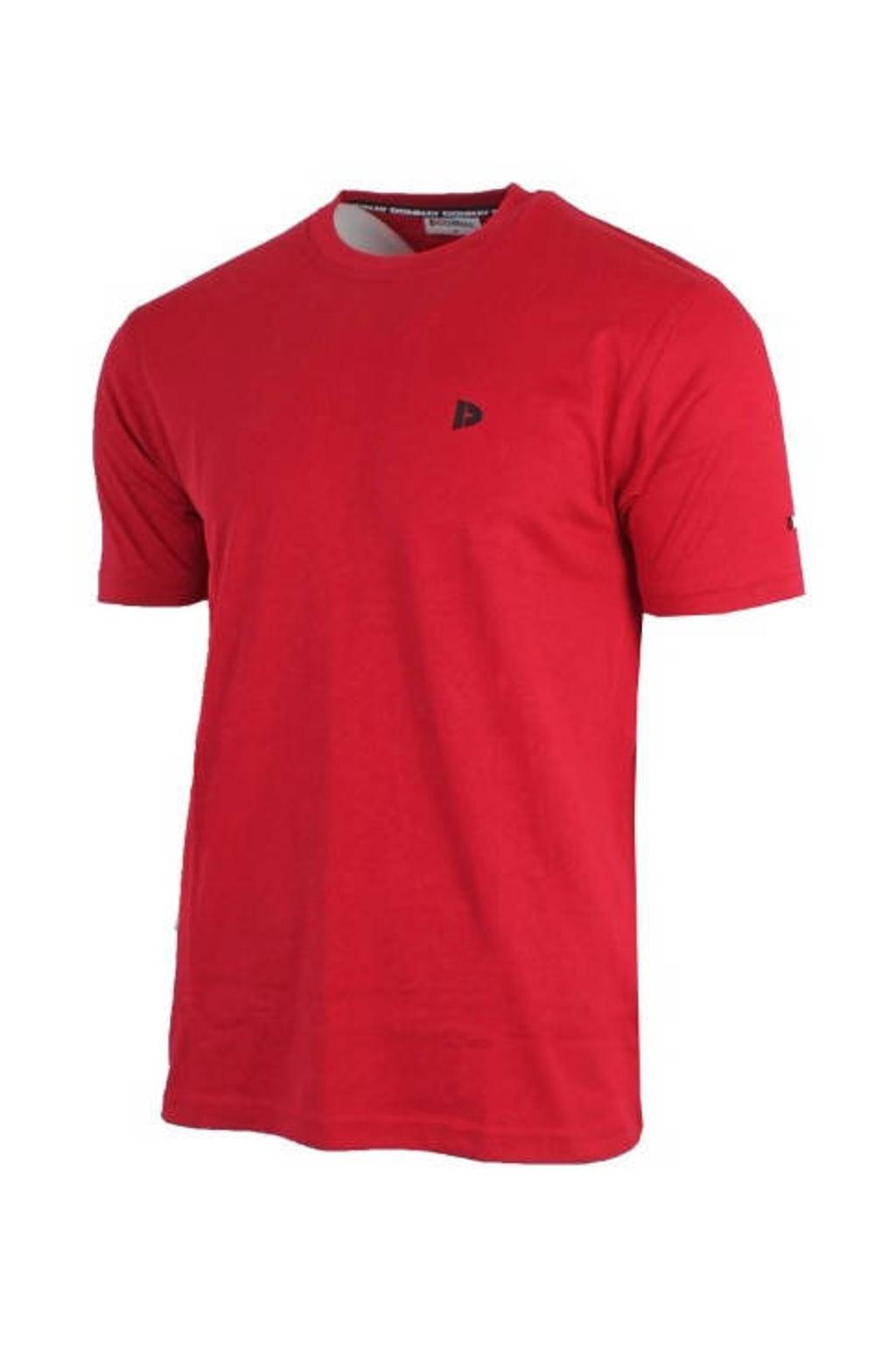 Rode heren Donnay sportshirt Vince van katoen met logo dessin, korte mouwen en ronde hals