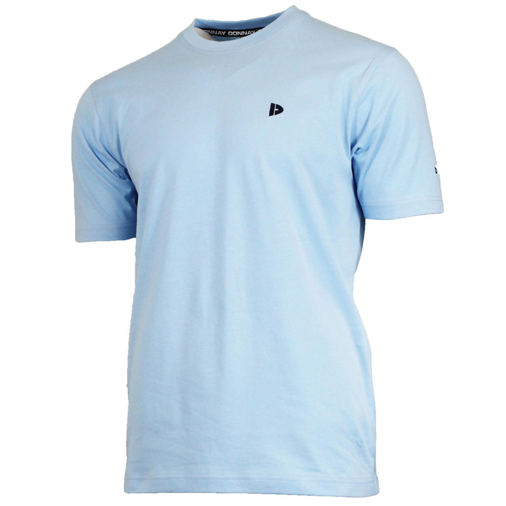 Lichtblauwe heren Donnay sport T-shirt van katoen met logo dessin, korte mouwen en ronde hals