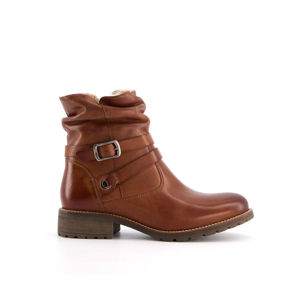 Hush Puppies leren enkellaarzen met siergesp cognac wehkamp