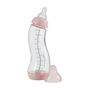 Difrax Glazen anti-koliek S-babyfles - Roze - 250 ml