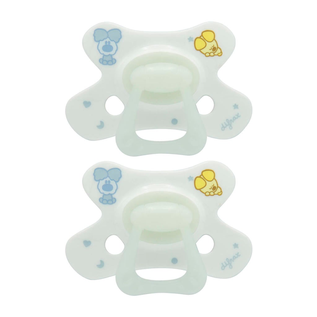 Difrax Natural Fopspeen - 20+ Maanden - Woezel en Pip - Glow in the Dark - 2 st.