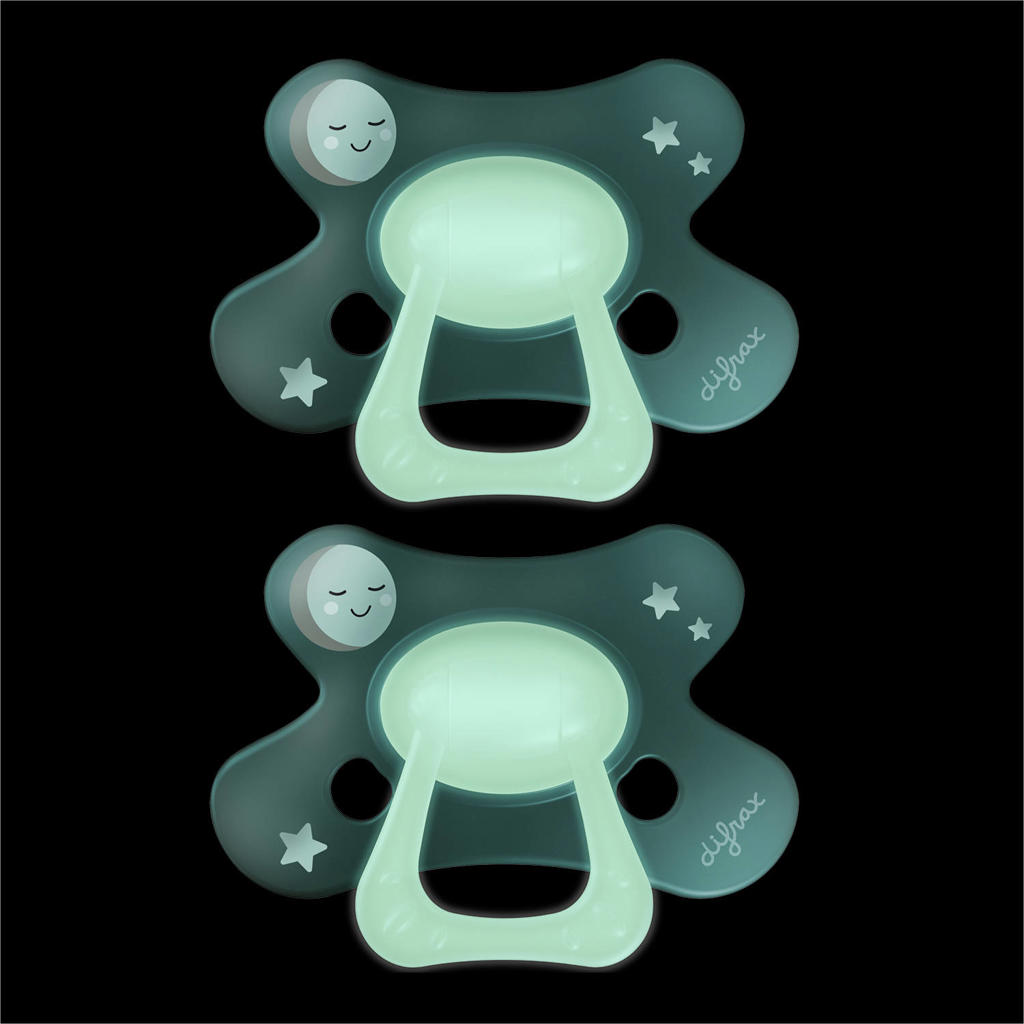 BIBS Fopspeen 6-18 Maanden Iron/Baby Blue - Glow In The Dark (2st
