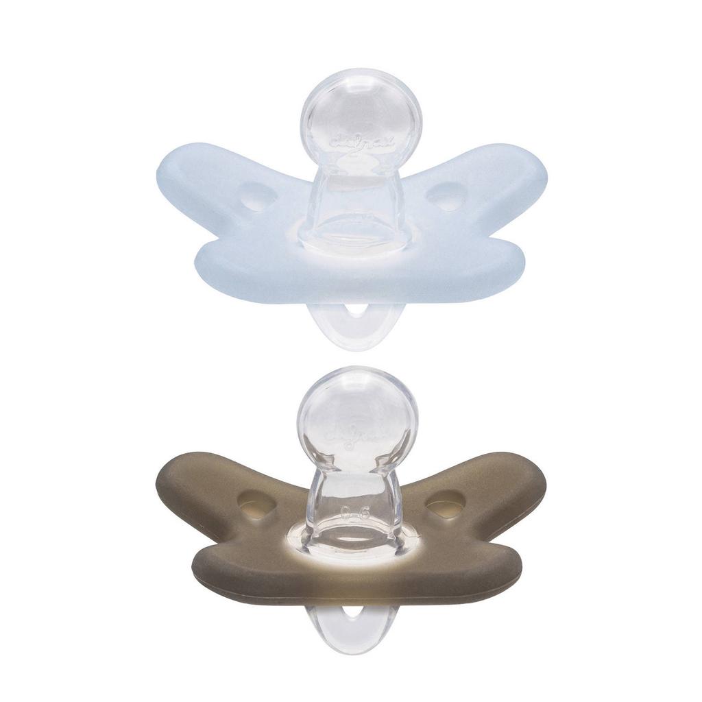 Difrax Natural Siliconen Fopspeen - Lichtblauw + Grijs - 0 tot 6 Maanden (2 stuks)