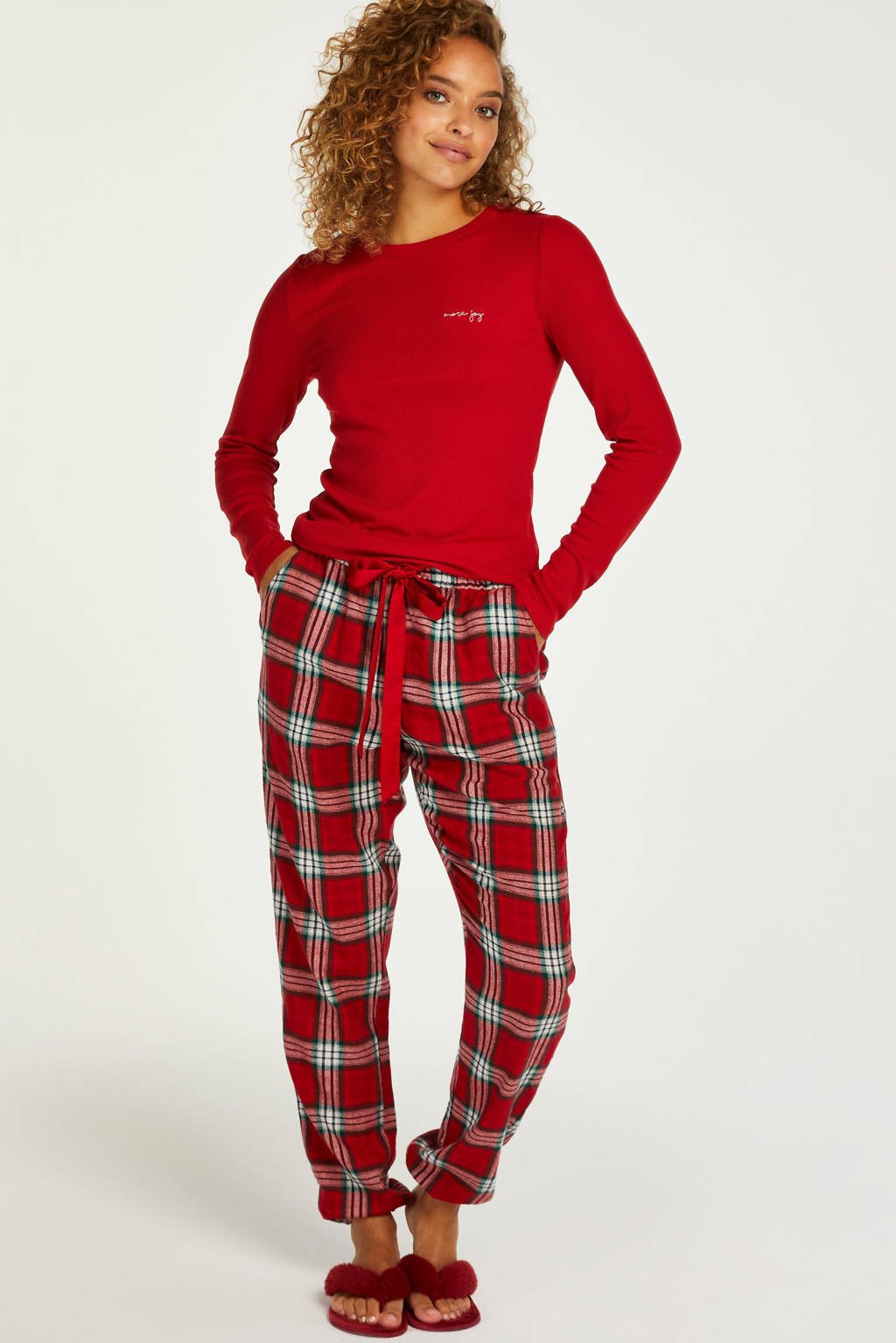 Hunkemöller geruite pyjamabroek rood/wit/zwart, Rood/wit/zwart