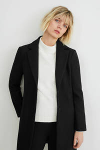 Zwarte dames C&A The Outerwear coat van polyester met lange mouwen, reverskraag en knoopsluiting