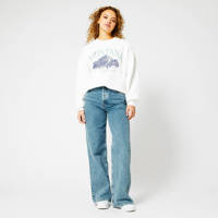 Witte dames America Today sweater Sienna van katoen met printopdruk, lange mouwen, ronde hals en elastische boord