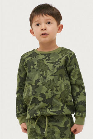 sweater Henry met all over print army groen