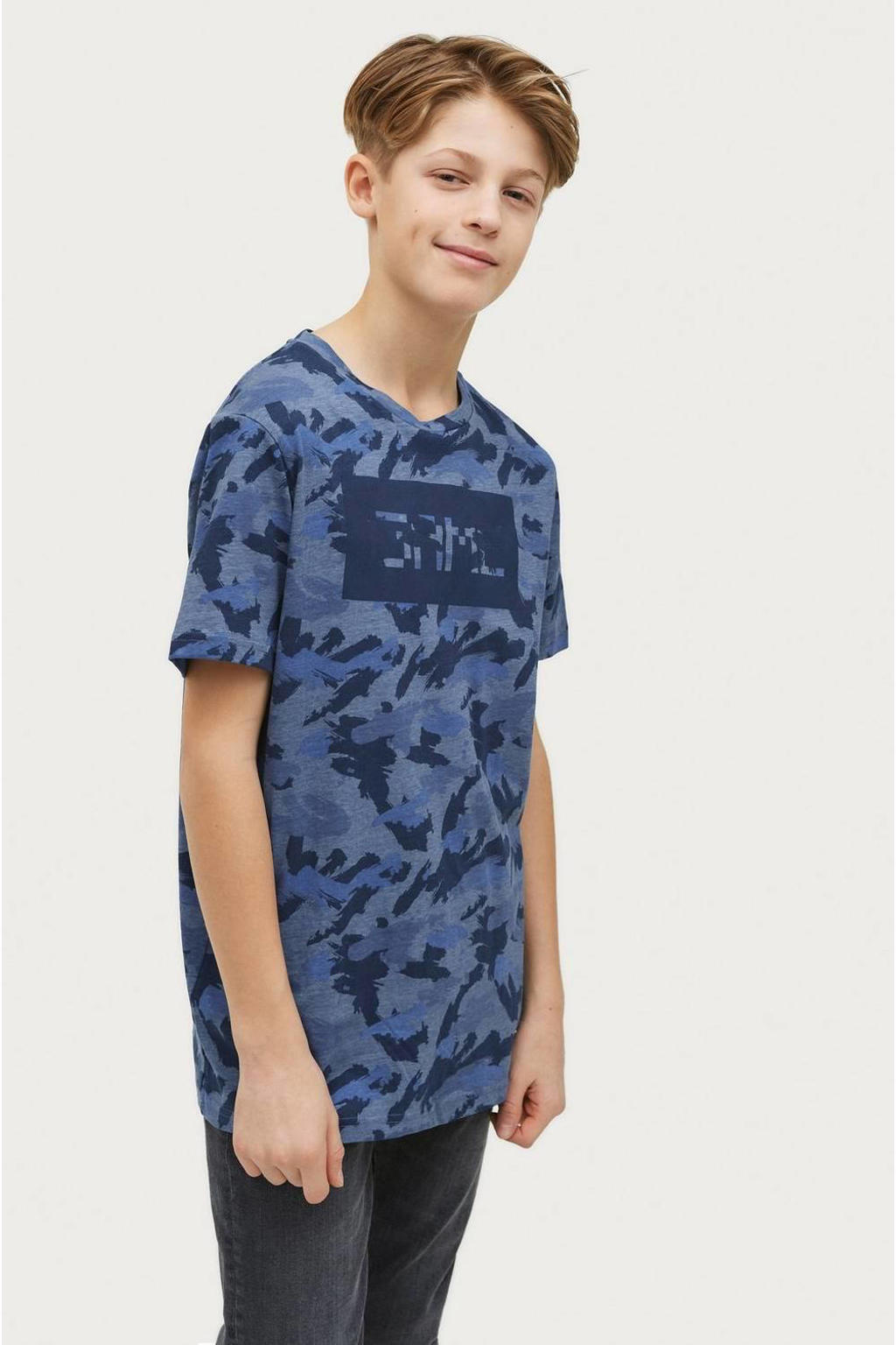 Ellos T-shirt Damien met camouflageprint blauw