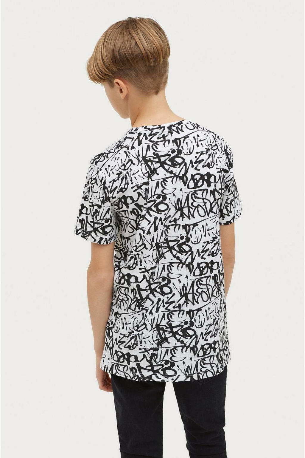 Ellos T-shirt Damien met all over print zwart/wit