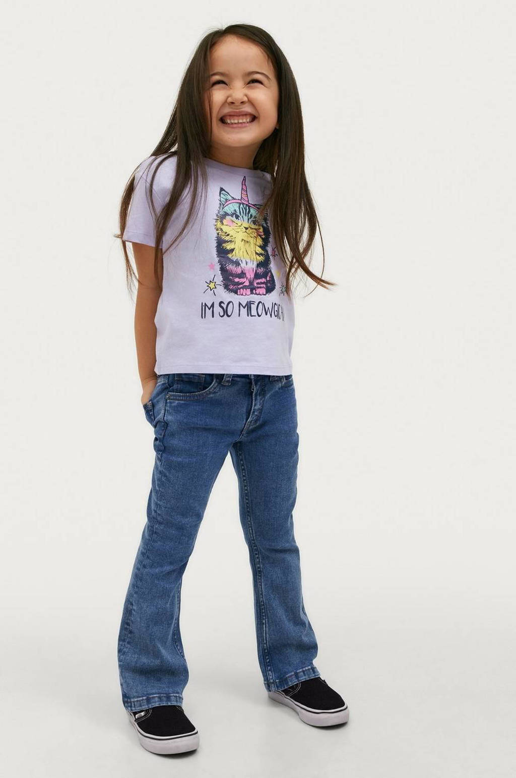 Paarse meisjes Ellos T-shirt Emma van duurzaam katoen met printopdruk, korte mouwen en ronde hals