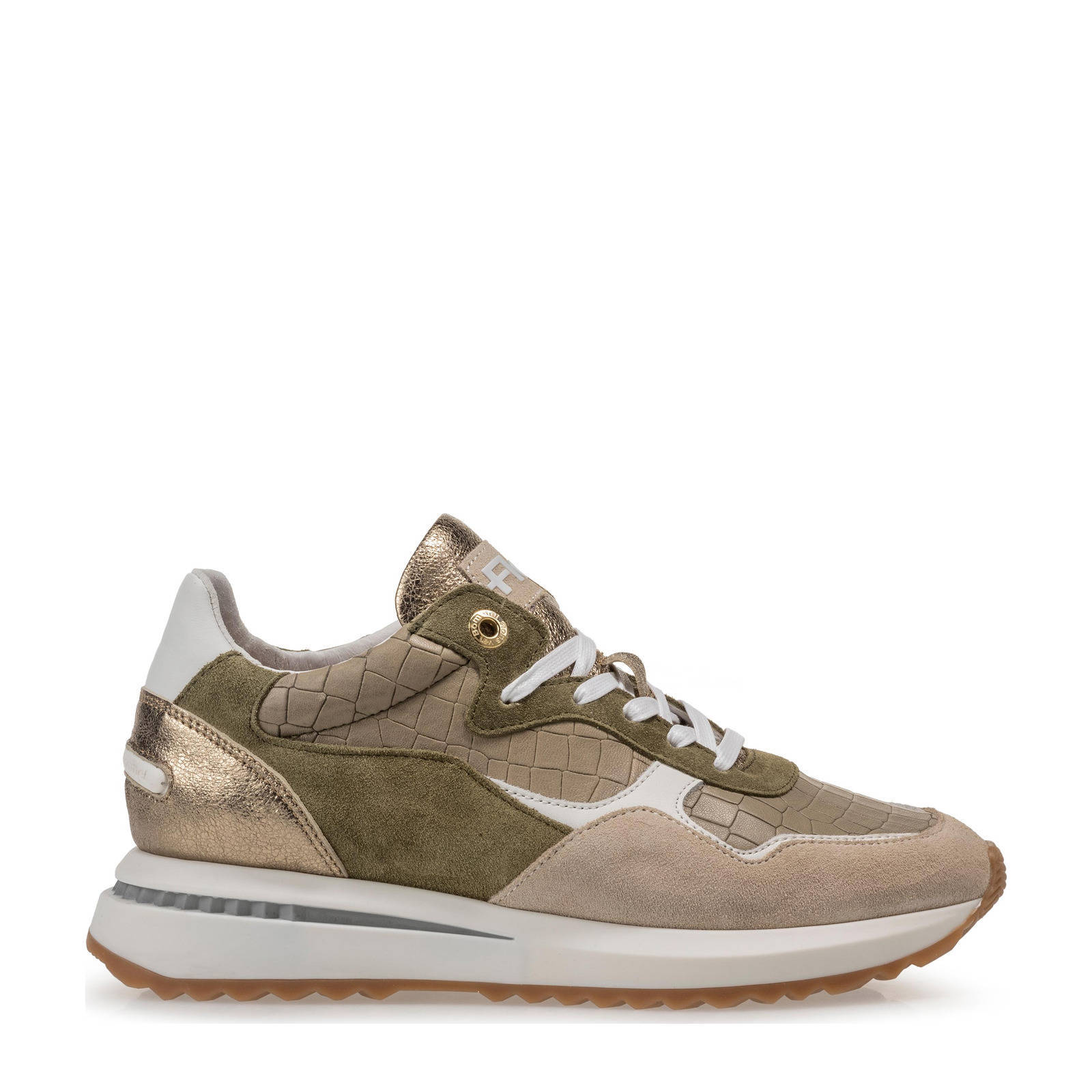 Floris van Bommel Sumi leren sneakers beige/groen | wehkamp