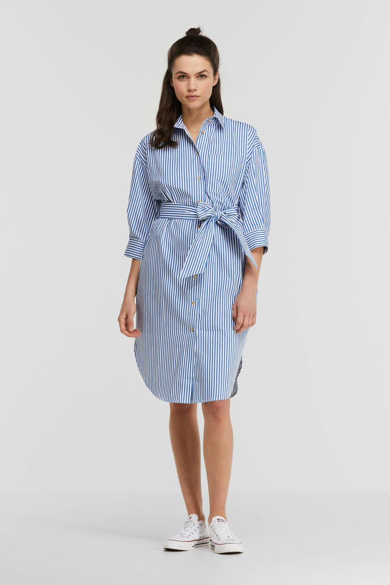 anytime blousejurk met ceintuur blauw/wit wehkamp