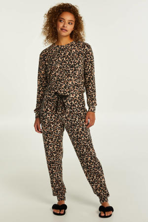 pyjamabroek met panterprint beige/bruin/zwart
