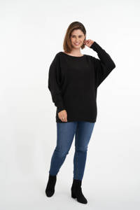 Zwarte dames MS Mode fijngebreide trui van polyacryl met lange mouwen en boothals
