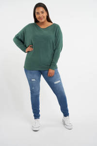 Groene dames MS Mode fijngebreide trui van polyacryl met lange mouwen en boothals