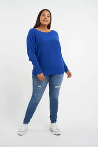 Blauwe dames MS Mode fijngebreide trui van polyacryl met lange mouwen en boothals