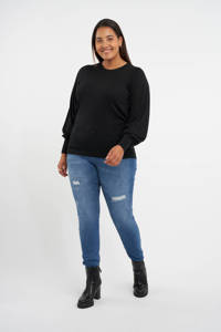 Zwarte dames MS Mode fijngebreide trui van polyester met lange mouwen en ajour details