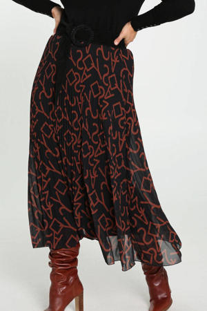 semi-transparante rok met all over print zwart/bruin