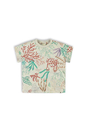 T-shirt van biologisch katoen ecru/groen/bruin