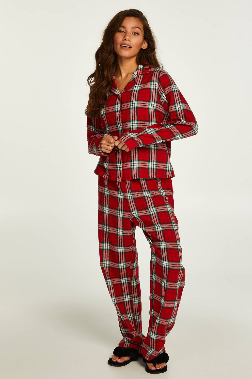 geruite pyjama + slaapmasker rood/wit/zwart | wehkamp