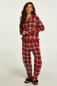 Hunkemöller geruite pyjama + slaapmasker rood/wit/zwart, Rood/wit/zwart