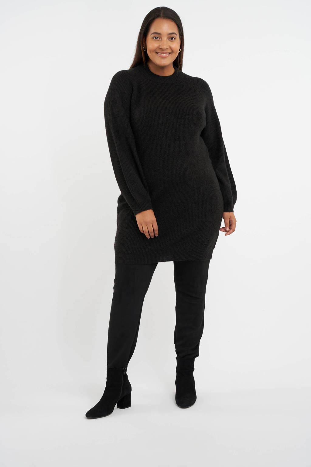 Zwarte dames MS Mode gebreide trui van polyester met lange mouwen