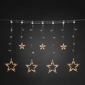 LED lichtgordijn ster transparant/extra warmwit - 67x90 cm - 77 L - buiten - met stekker