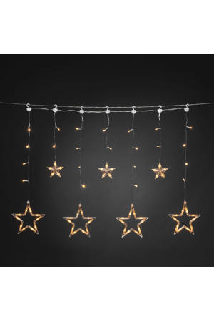 LED lichtgordijn ster transparant/extra warmwit - 67x90 cm - 77 L - buiten - met stekker