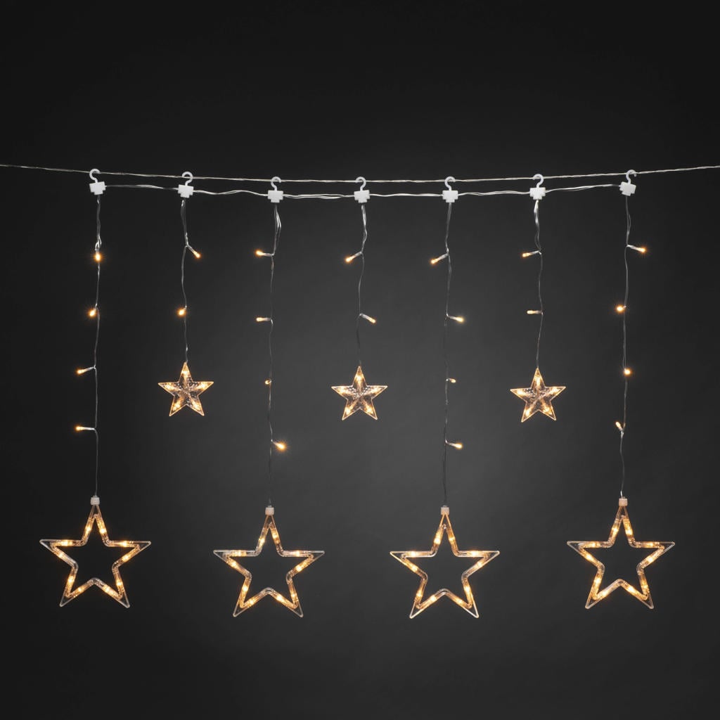 Konstsmide LED lichtgordijn ster transparant/extra warmwit - 67x90 cm - 77 L - buiten - met stekker