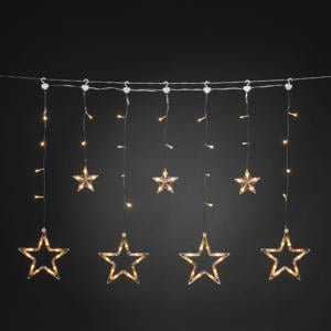 LED lichtgordijn ster transparant/extra warmwit - 67x90 cm - 77 L - buiten - met stekker