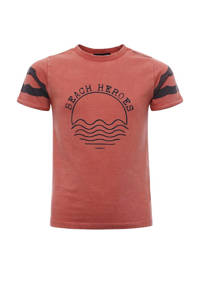 Rode jongens HEROES T-shirt van katoen met printopdruk, korte mouwen en ronde hals