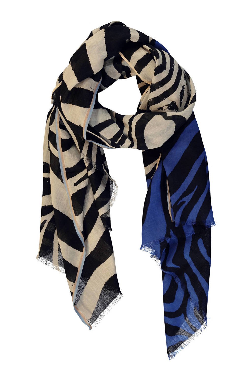 Claudia Sträter sjaal met all-over-print kobaltblauw, kobaltblauw/ecru/zwart