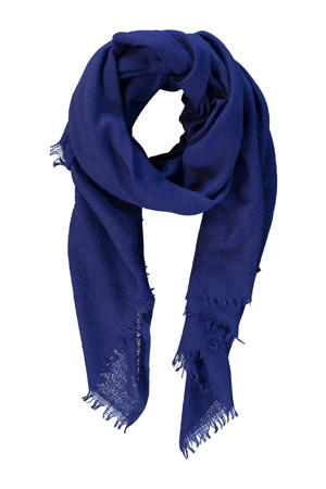 wollen sjaal met visgraatprint kobaltblauw
