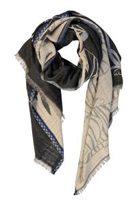 Claudia Sträter sjaal met all-over-print zwart/ecru, Zwart/ecru