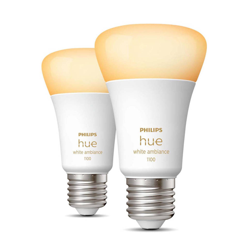 Philips Hue Standaardlamp A60 E27 2-pack warm tot koelwit licht, Wit