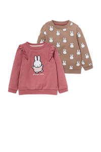 Set van 2 roze en bruine meisjes C&A sweater Nijntje van duurzaam katoen met printopdruk, lange mouwen, ronde hals en elastische boord