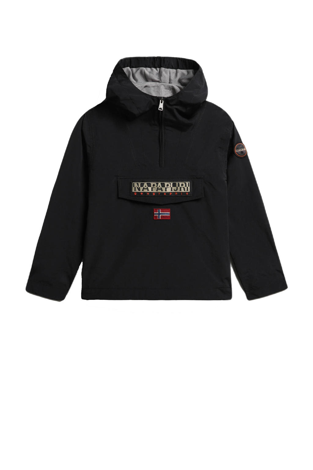 Zwarte jongens Napapijri anorak zomerjas Rainforest van polyamide met logo dessin, lange mouwen, capuchon en halve rits