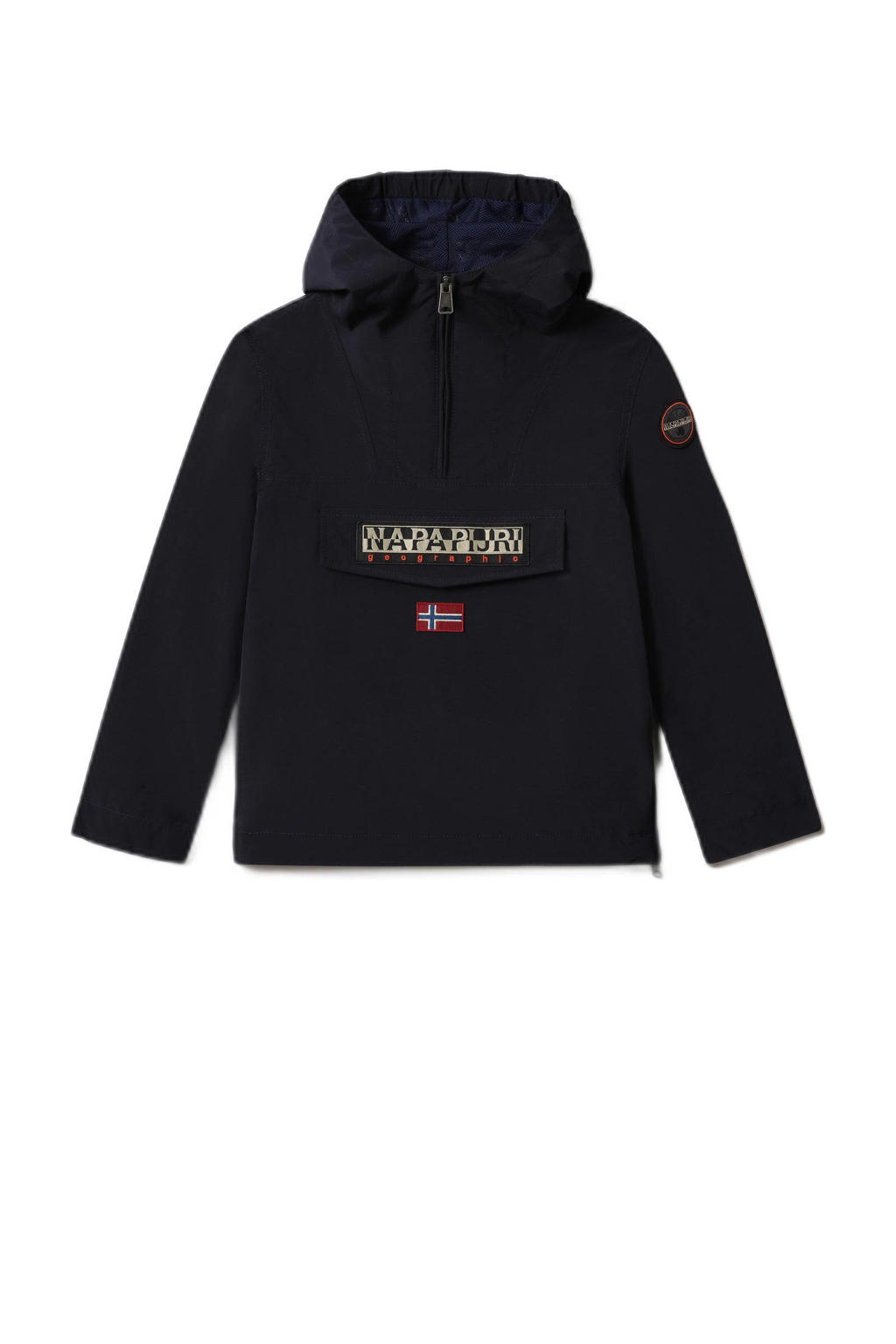 Blauwe jongens Napapijri anorak zomerjas Rainforest van polyamide met logo dessin, lange mouwen, capuchon en halve rits