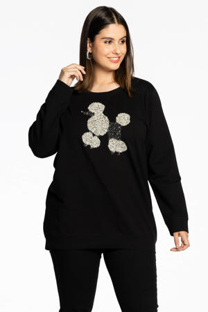 oversized sweater POODLE met strass steentjes zwart