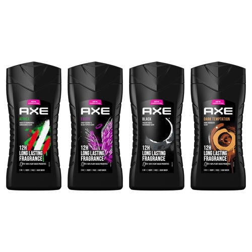 Wehkamp Axe Africa + Black + Dark Temptation + Excite 3-in-1 douchegel - 4 x 250 ml aanbieding