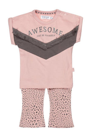 T-shirt + flared broek roze/grijs