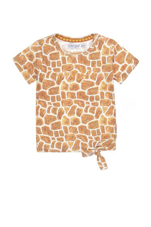 T-shirt met panterprint camel/wit