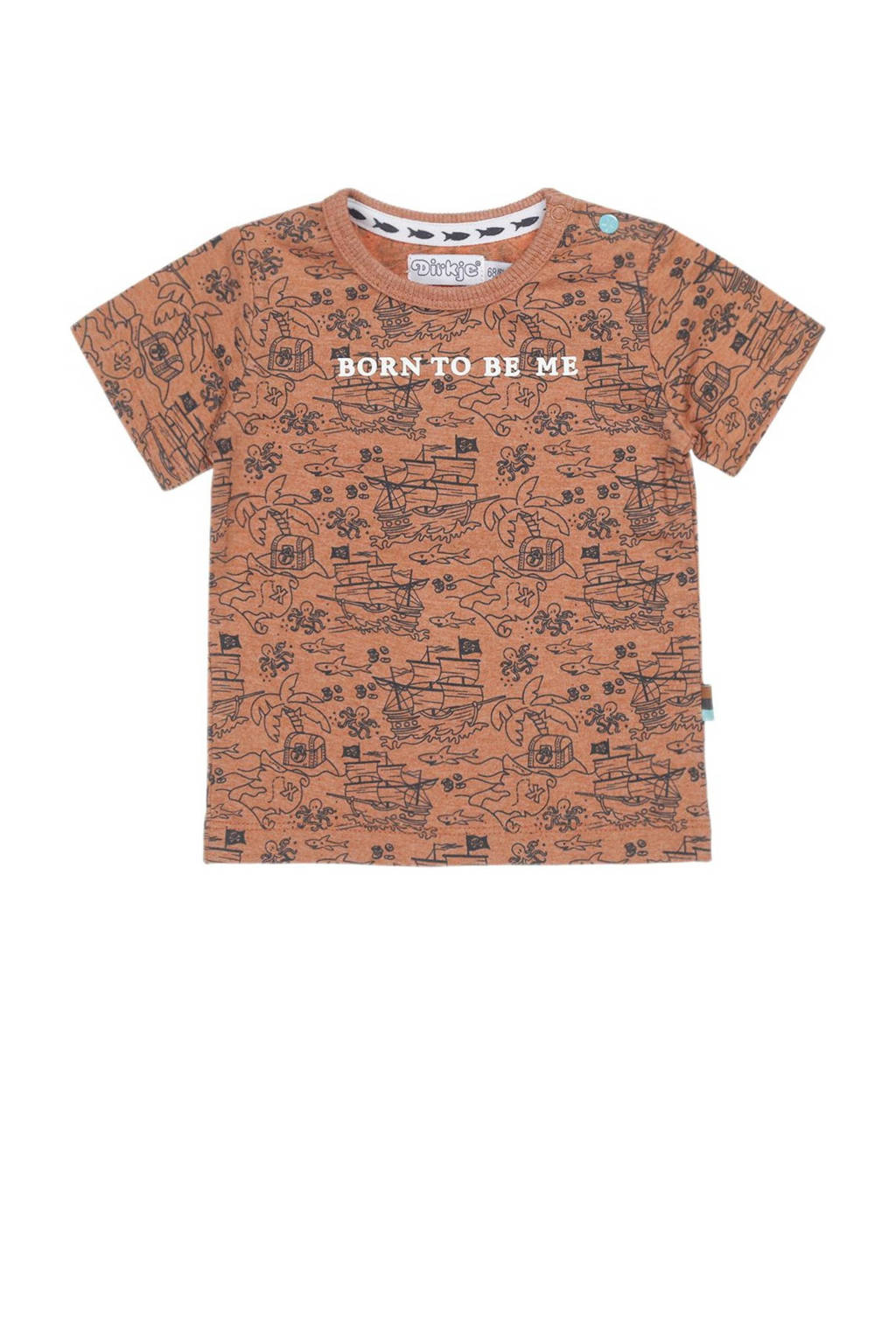 Dirkje T-shirt met all over print bruin