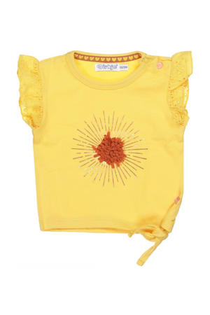 T-shirt met printopdruk en ruches geel