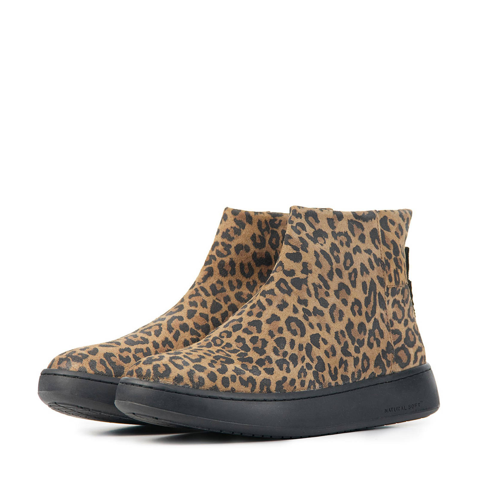 Woden Abbi suède enkellaarzen met panterprint bruin | wehkamp