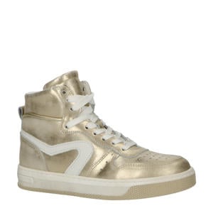 H1174  hoge leren sneakers goud/wit