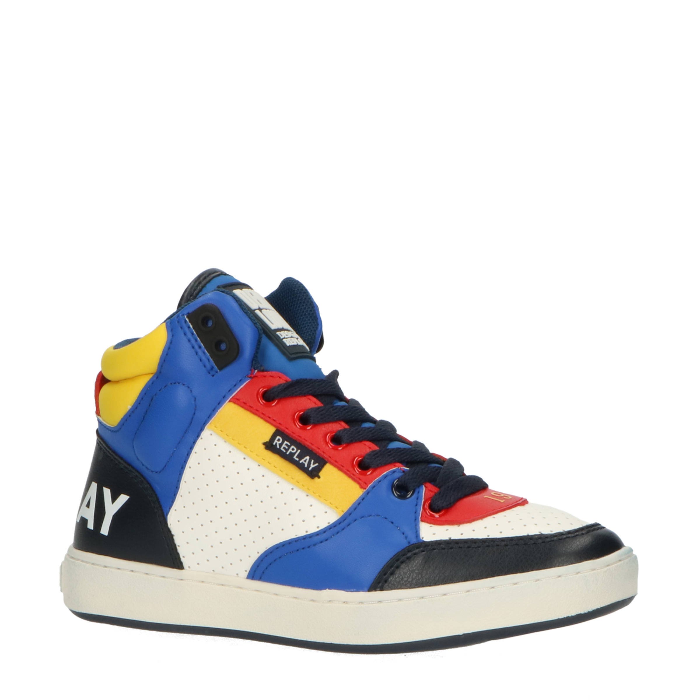 REPLAY Cobra Mid hoge sneakers blauw multi wehkamp